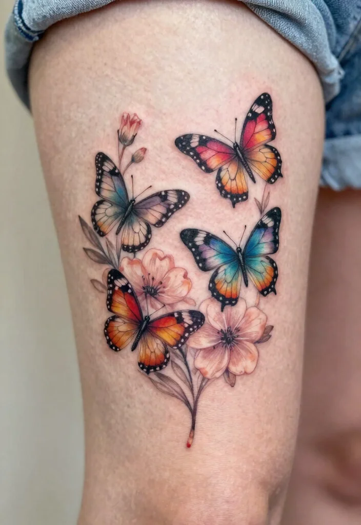 16 Three Butterfly Tattoo Ideas: Symbolic, Balanced, and Aesthetic - 13. Floral Butterfly Design 1