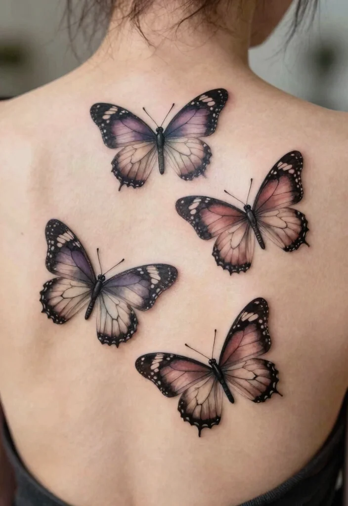 16 Three Butterfly Tattoo Ideas: Symbolic, Balanced, and Aesthetic - 16. Nature’s Harmony in Three Butterflies 1