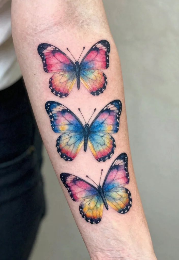 16 Three Butterfly Tattoo Ideas: Symbolic, Balanced, and Aesthetic - 6. Watercolor Butterfly Beauty 1