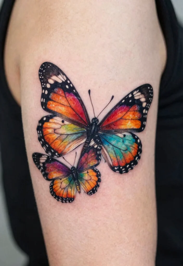 16 Three Butterfly Tattoo Ideas: Symbolic, Balanced, and Aesthetic - 7. Two Butterflies with One Wing 1