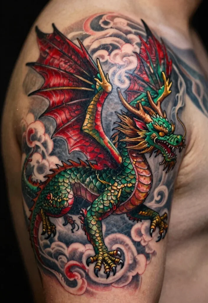 17 Asian Dragon Tattoo Ideas: Traditional, Fierce, and Detailed - 1. Majestic Dragon in Flight 1