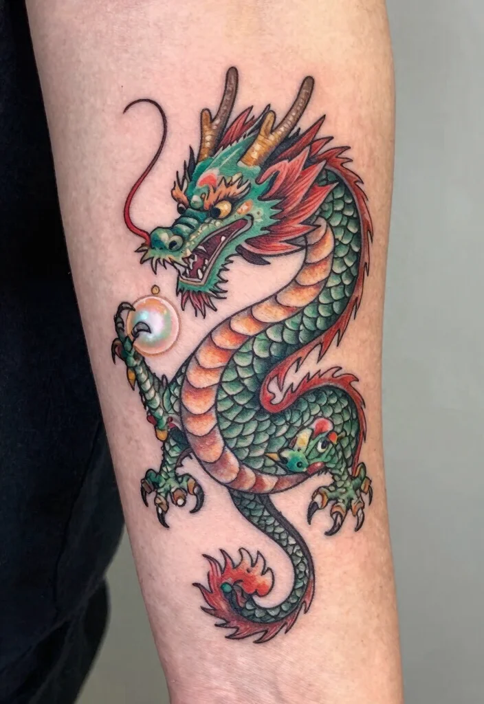 17 Asian Dragon Tattoo Ideas: Traditional, Fierce, and Detailed - 14. Dragon Holding a Pearl 1
