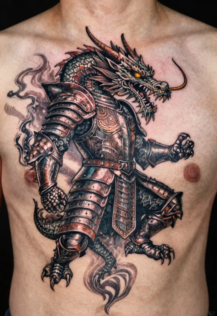 17 Asian Dragon Tattoo Ideas: Traditional, Fierce, and Detailed - 15. Dragon in Armor 1