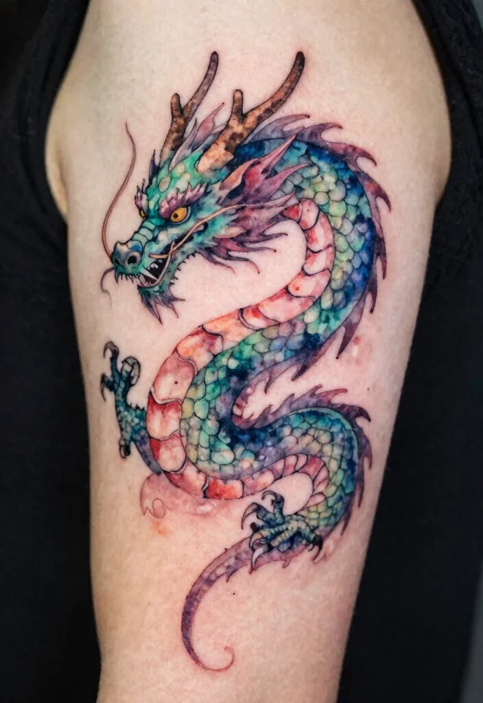 17 Asian Dragon Tattoo Ideas: Traditional, Fierce, and Detailed - 16. Watercolor Dragon 1