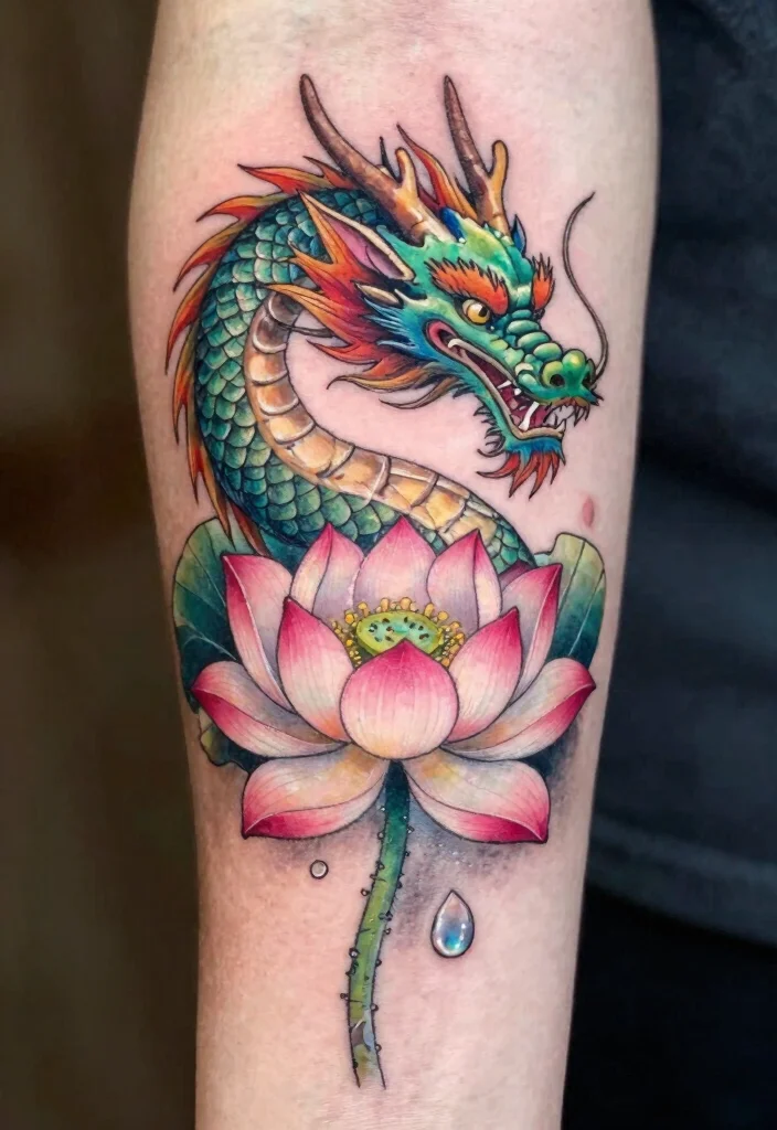 17 Asian Dragon Tattoo Ideas: Traditional, Fierce, and Detailed - 2. Serene Dragon with Lotus 1