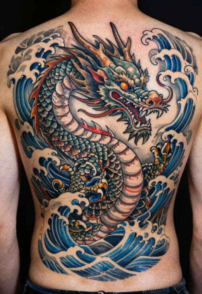 17 Asian Dragon Tattoo Ideas: Traditional, Fierce, and Detailed - 3. Dragon and Waves 1
