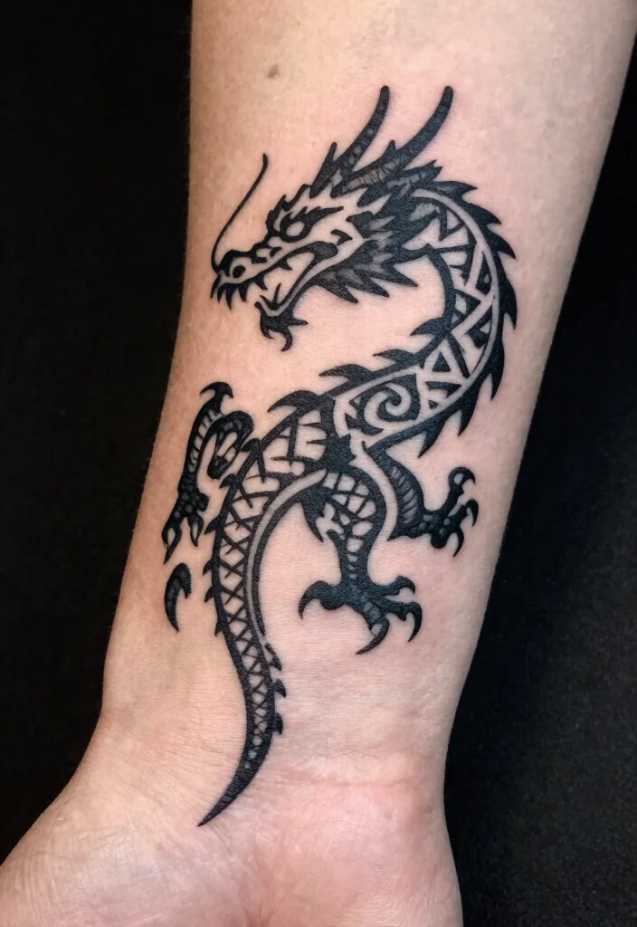 17 Asian Dragon Tattoo Ideas: Traditional, Fierce, and Detailed - 7. Tribal Dragon Design 1