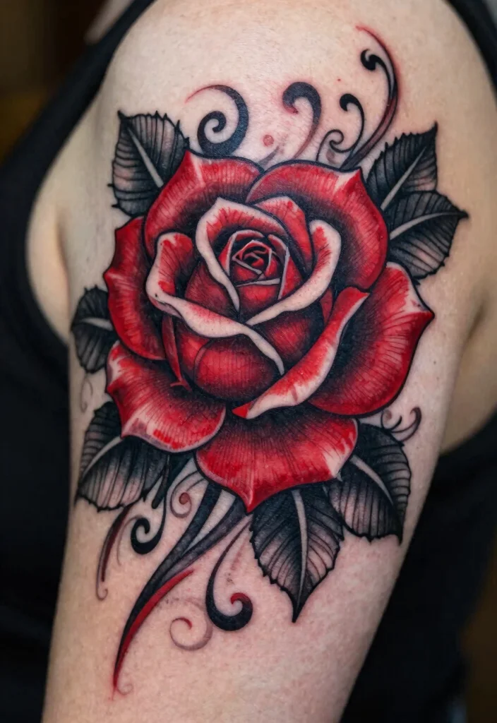 17 Black and Red Tattoo Ideas: Dramatic High Contrast Ink - 1. Gothic Roses 1