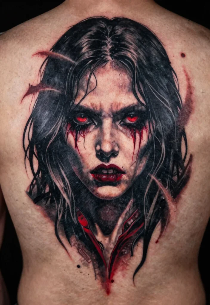 17 Black and Red Tattoo Ideas: Dramatic High Contrast Ink - 16. Horror Portraits 1
