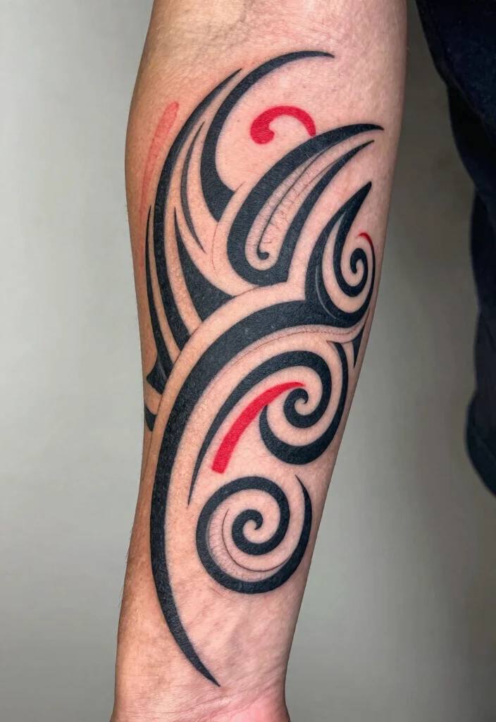 17 Black and Red Tattoo Ideas: Dramatic High Contrast Ink - 2. Tribal Patterns 1