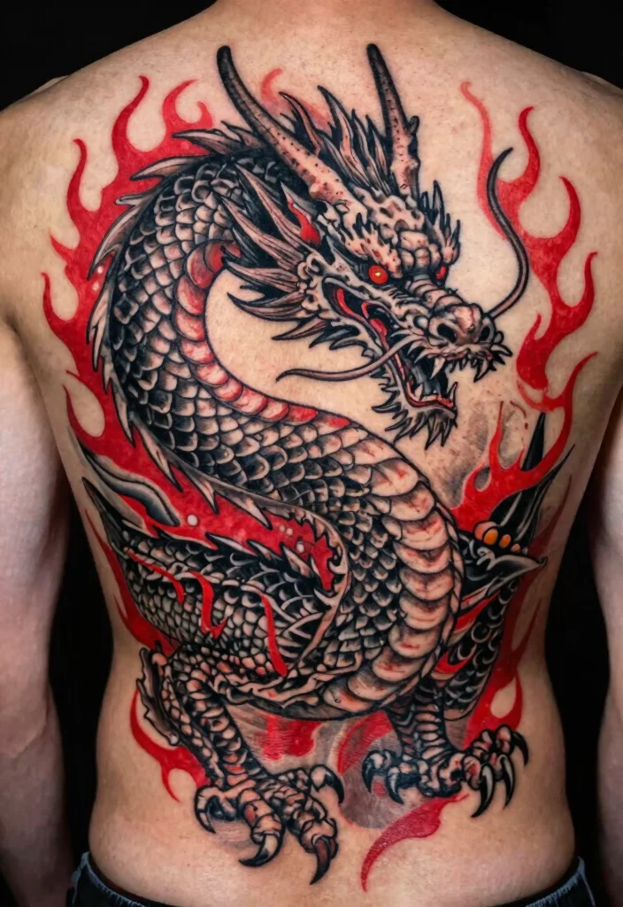 17 Black and Red Tattoo Ideas: Dramatic High Contrast Ink - 3. Dragon Designs 1