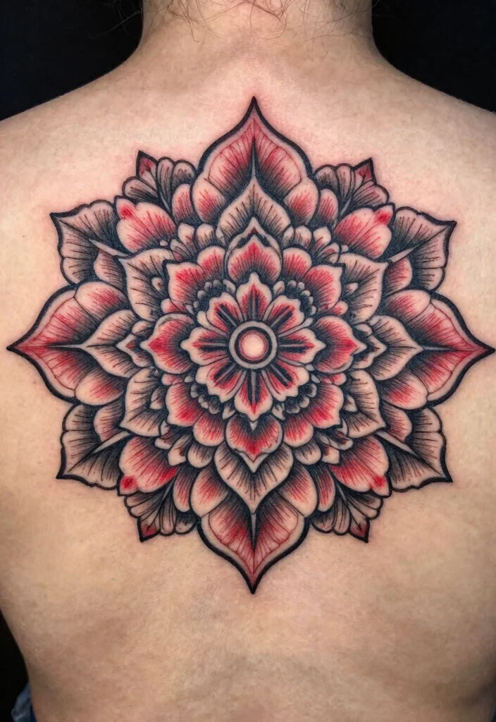 17 Black and Red Tattoo Ideas: Dramatic High Contrast Ink - 6. Floral Mandalas 1