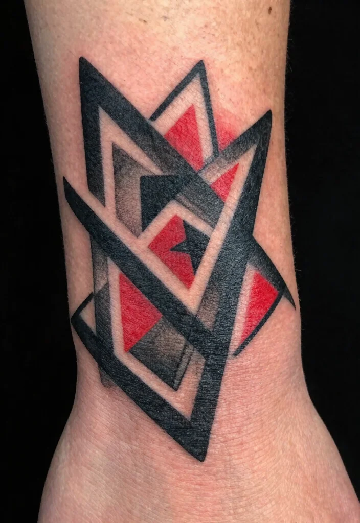 17 Black and Red Tattoo Ideas: Dramatic High Contrast Ink - 8. Geometric Shapes 1