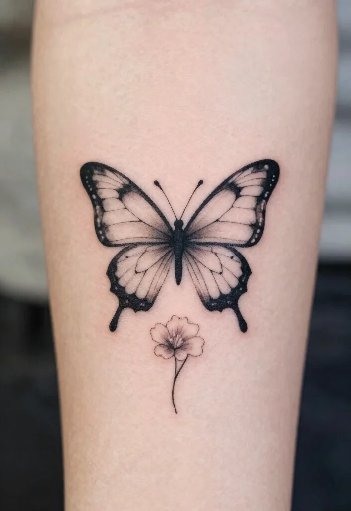 17 Butterfly Flower Tattoo Ideas: Soft, Feminine, and Artistic - 1. Minimalist Butterfly and Bloom 1