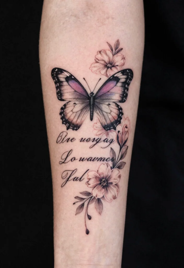 17 Butterfly Flower Tattoo Ideas: Soft, Feminine, and Artistic - 11. Butterfly and Floral Quote 1