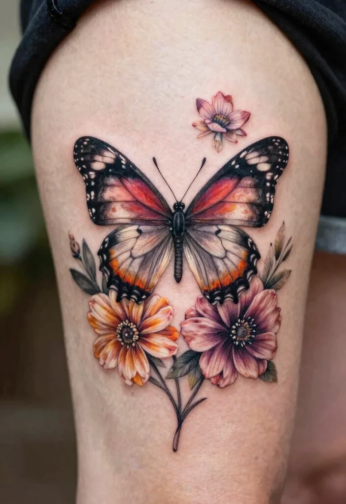 17 Butterfly Flower Tattoo Ideas: Soft, Feminine, and Artistic - 12. 3D Butterfly Flower Tattoo 1