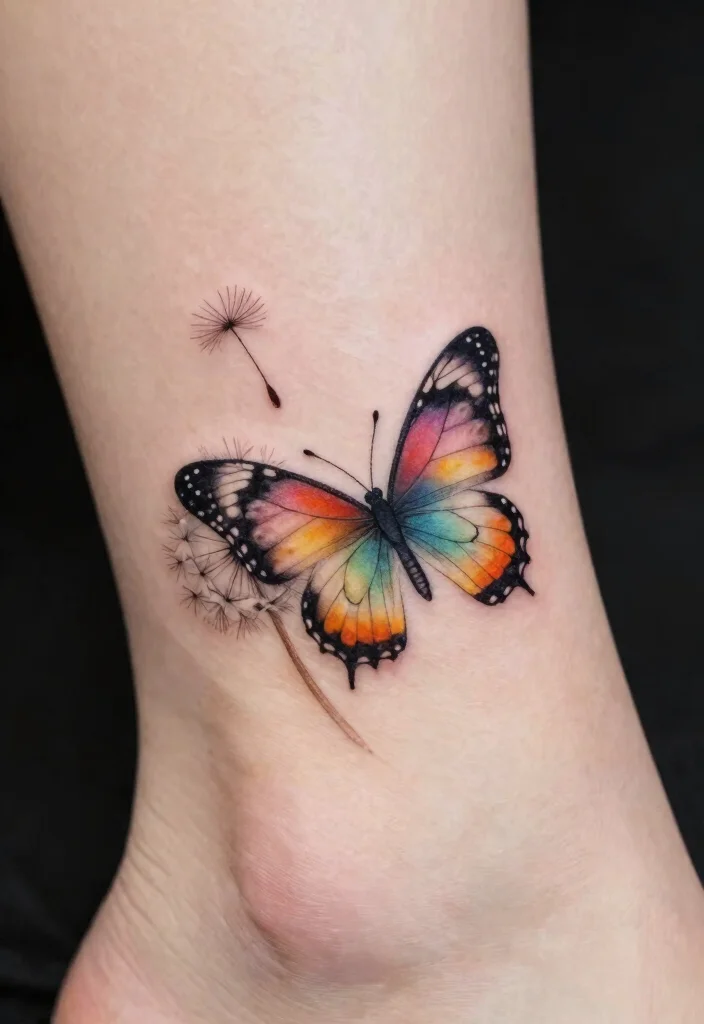 17 Butterfly Flower Tattoo Ideas: Soft, Feminine, and Artistic - 13. Butterfly with Dandelion Seeds 1