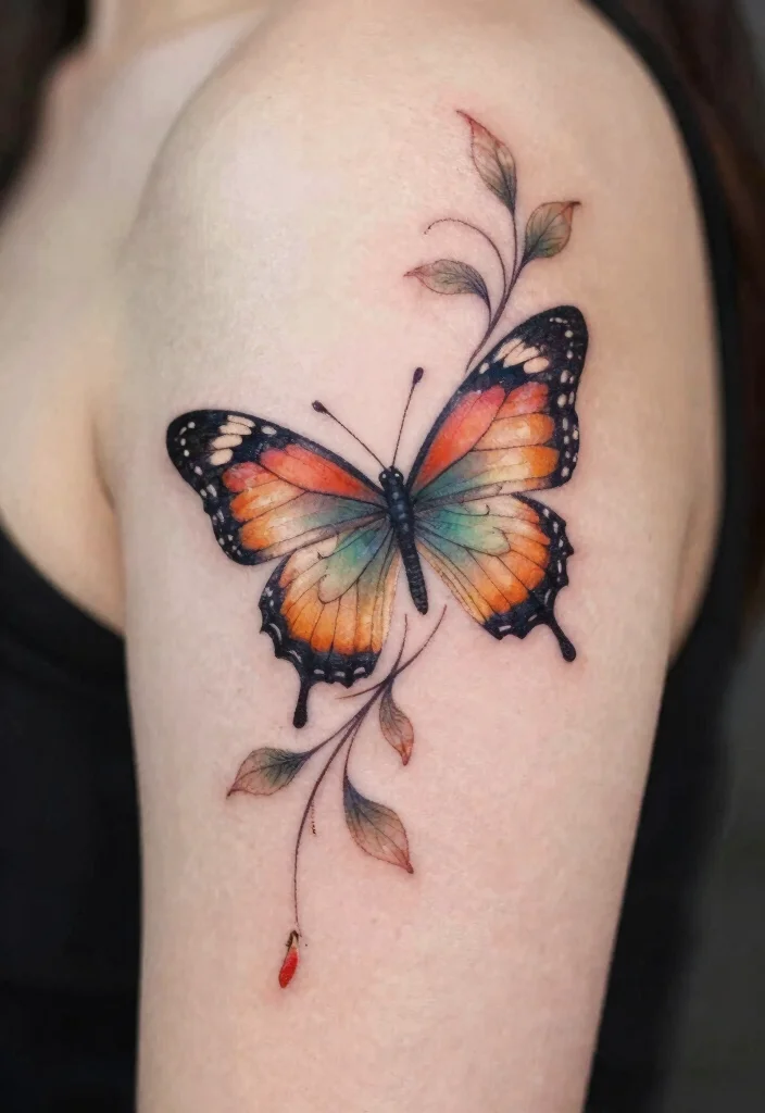 17 Butterfly Flower Tattoo Ideas: Soft, Feminine, and Artistic - 15. Butterfly with Vine Elements 1