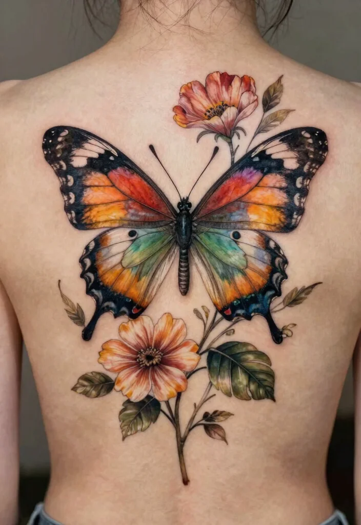 17 Butterfly Flower Tattoo Ideas: Soft, Feminine, and Artistic - 17. Nature-Inspired Combining Elements 1