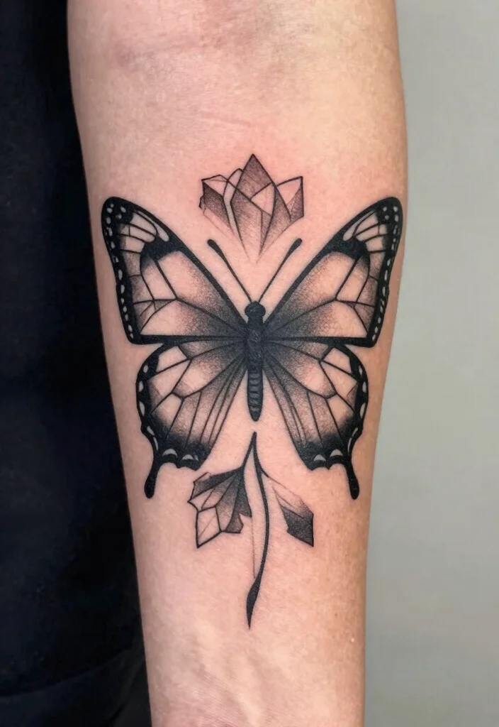 17 Butterfly Flower Tattoo Ideas: Soft, Feminine, and Artistic - 3. Geometric Floral Fusion 1
