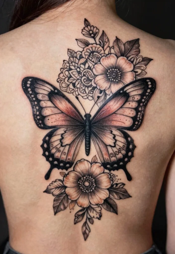 17 Butterfly Flower Tattoo Ideas: Soft, Feminine, and Artistic - 5. Floral Mandala Butterfly 1