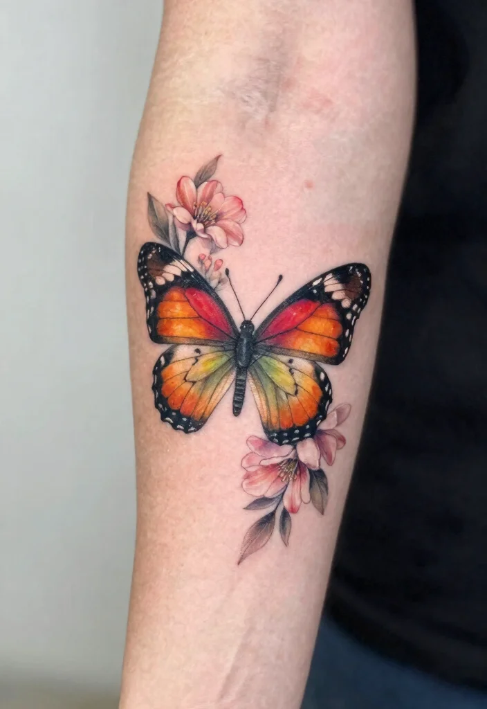 17 Butterfly Flower Tattoo Ideas: Soft, Feminine, and Artistic - 6. Butterfly with Floral Accents 1