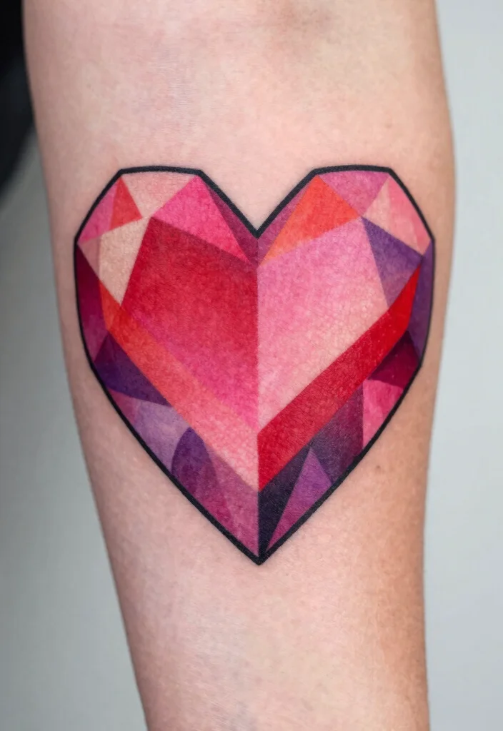 17 Candy Heart Tattoo Ideas: Playful, Cute, and Fun - 10. Geometric Candy Heart Tattoo 1