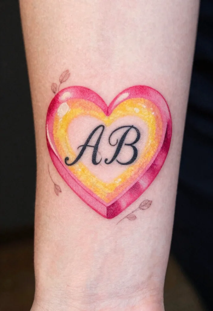 17 Candy Heart Tattoo Ideas: Playful, Cute, and Fun - 11. Candy Heart with Personal Symbols 1