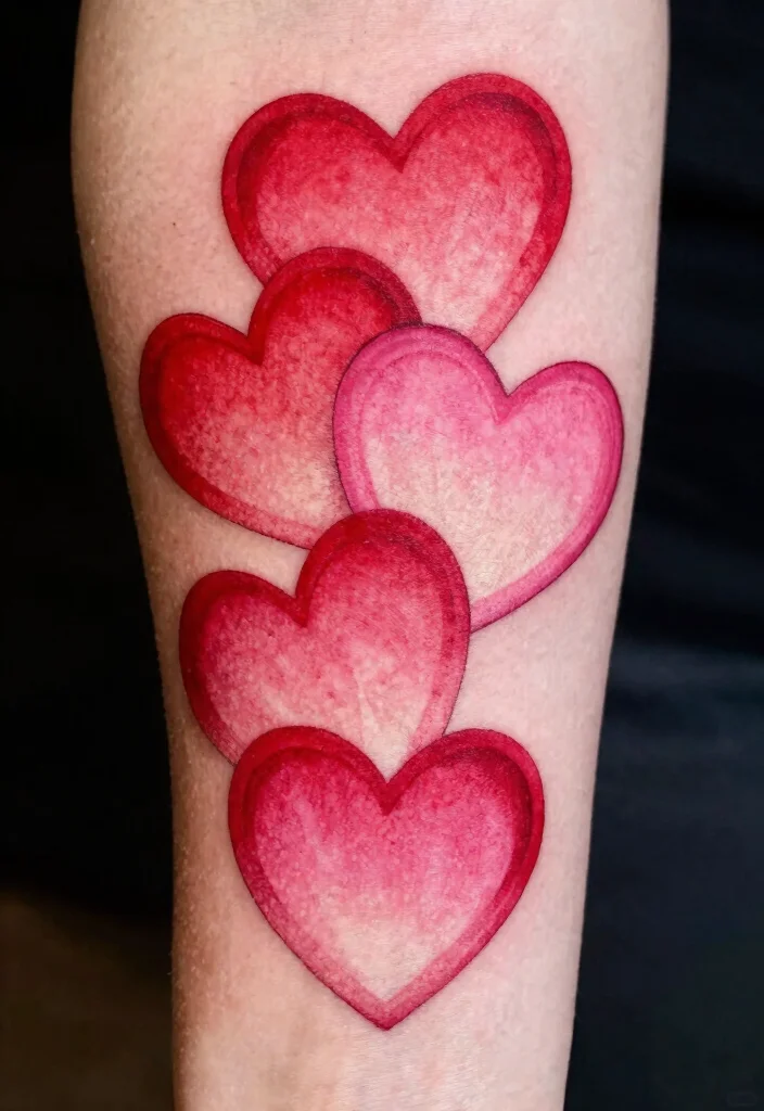 17 Candy Heart Tattoo Ideas: Playful, Cute, and Fun - 4. Ombre Candy Hearts for a Gradual Rainbow Effect 1