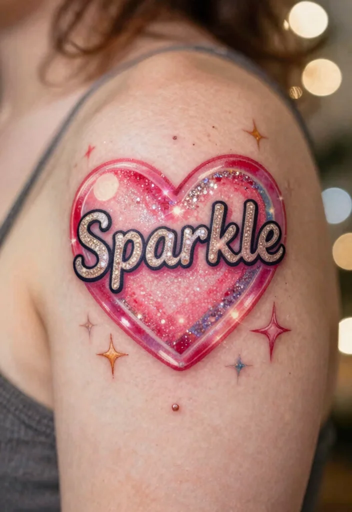 17 Candy Heart Tattoo Ideas: Playful, Cute, and Fun - 6. Whimsical Candy Heart with Glitter Effect 1
