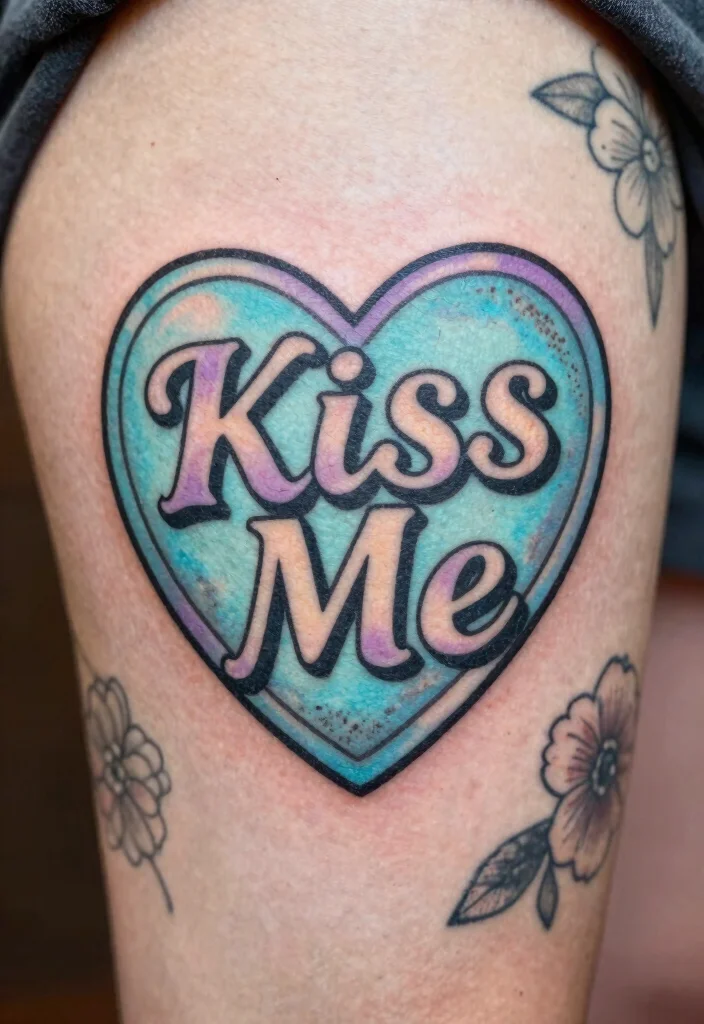 17 Candy Heart Tattoo Ideas: Playful, Cute, and Fun - 8. Candy Heart in Vintage Style 1