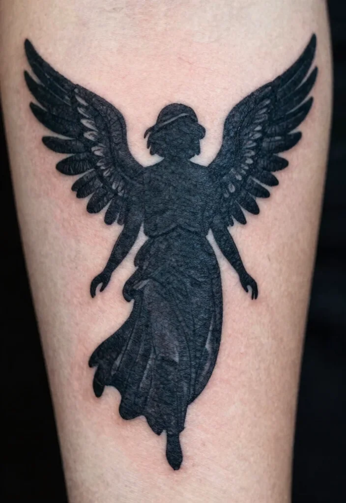 17 Dark Angel Tattoo Ideas: Mysterious, Powerful, and Striking - 11. Dark Angel Silhouette 1
