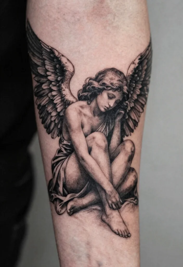 17 Dark Angel Tattoo Ideas: Mysterious, Powerful, and Striking - 3. Fallen Angel 1