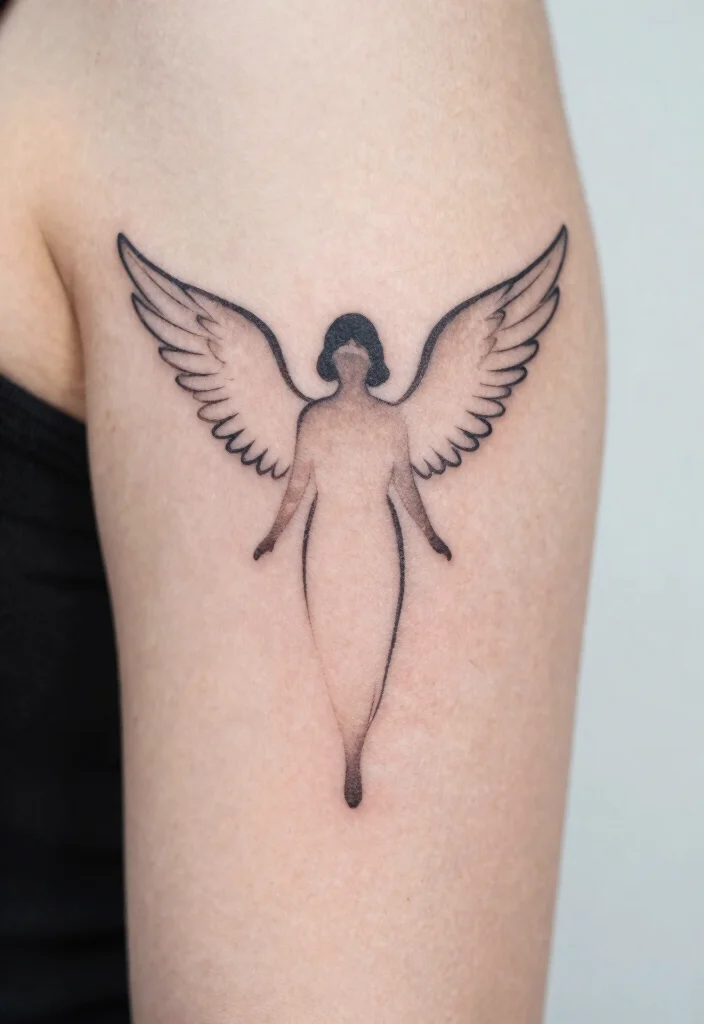 17 Dark Angel Tattoo Ideas: Mysterious, Powerful, and Striking - 6. Minimalist Dark Angel 1