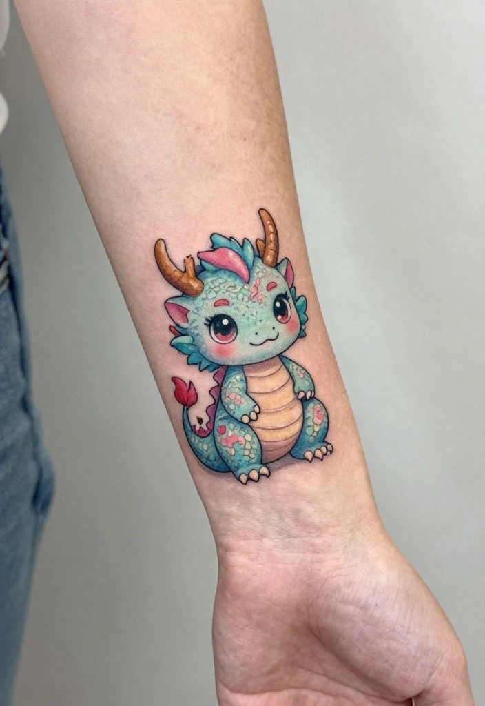 17 Feminine Dragon Tattoo Ideas for Women: Soft, Powerful Balance - 13. Cute Baby Dragon 1