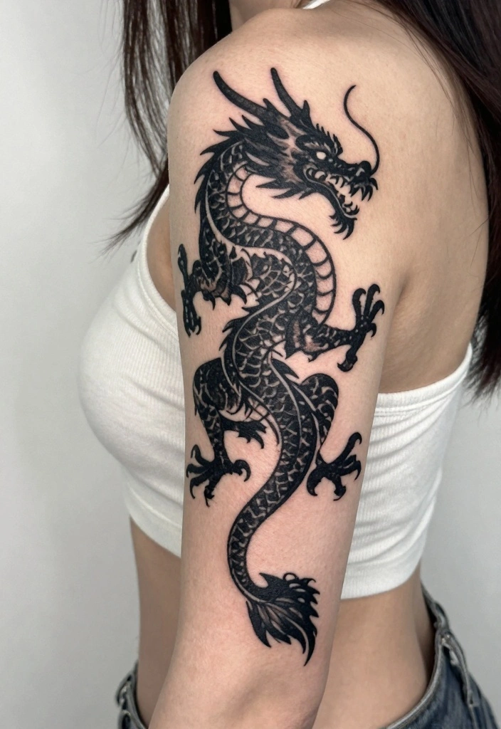 17 Feminine Dragon Tattoo Ideas for Women: Soft, Powerful Balance - 16. Dragon Silhouette 1