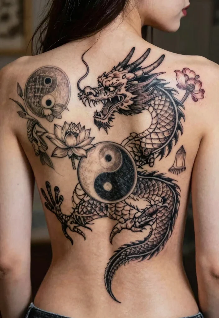 17 Feminine Dragon Tattoo Ideas for Women: Soft, Powerful Balance - 4. Dragon with Symbolic Elements 1