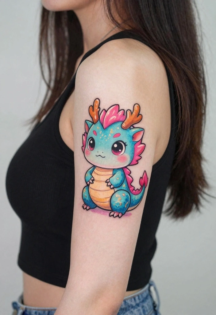 17 Feminine Dragon Tattoo Ideas for Women: Soft, Powerful Balance - 8. Cute Kawaii Dragon 1