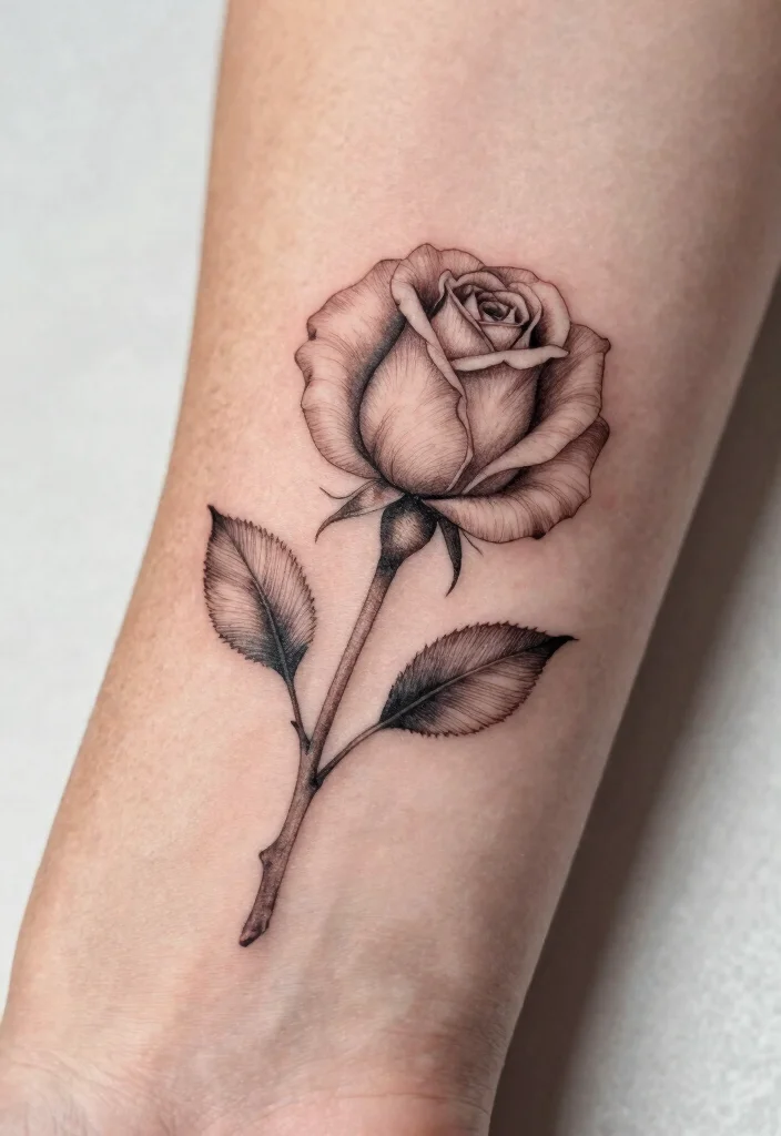 17 Fine Line Flower Tattoo Ideas: Minimal, Soft, and Trendy - 1. Elegant Rosebud 1