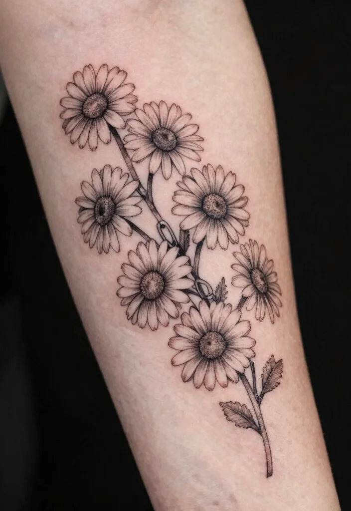 17 Fine Line Flower Tattoo Ideas: Minimal, Soft, and Trendy - 16. Vintage Daisy Chain 1