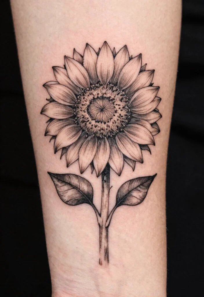 17 Fine Line Flower Tattoo Ideas: Minimal, Soft, and Trendy - 4. Classic Sunflower 1