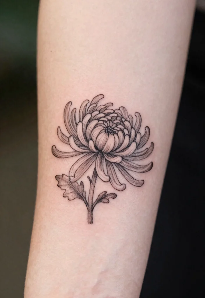 17 Fine Line Flower Tattoo Ideas: Minimal, Soft, and Trendy - 6. Tiny Chrysanthemum 1
