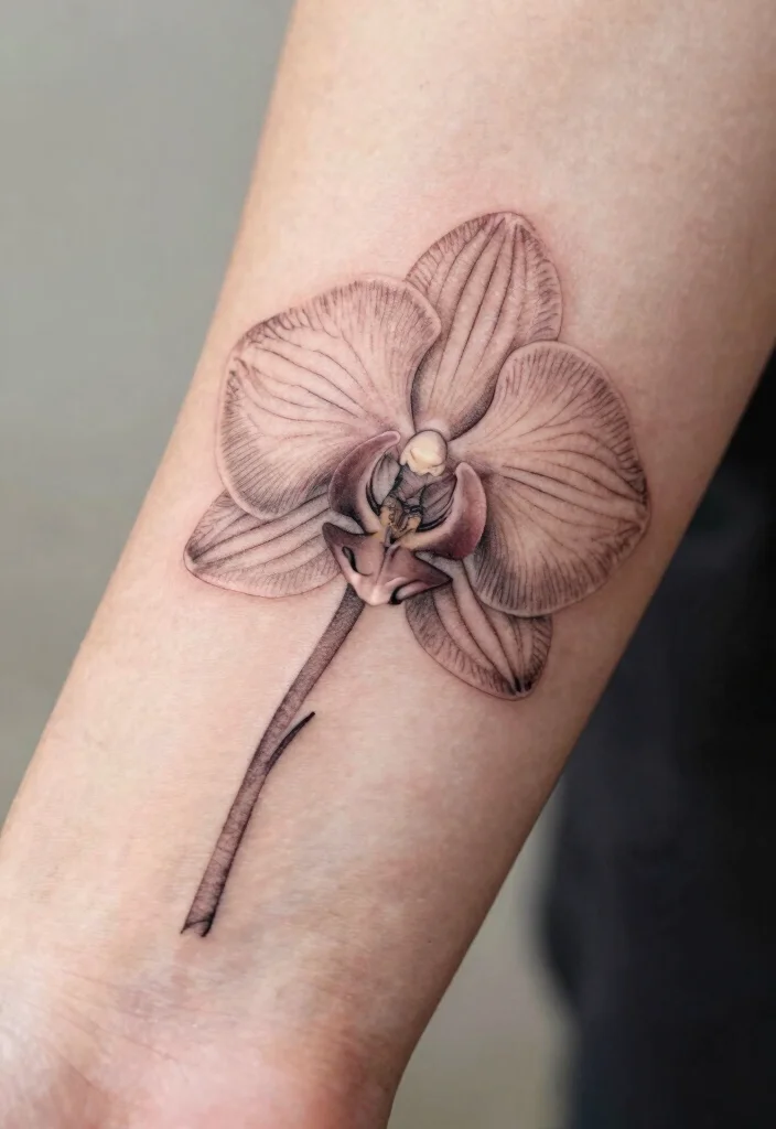 17 Fine Line Flower Tattoo Ideas: Minimal, Soft, and Trendy - 9. Fine Line Orchid 1