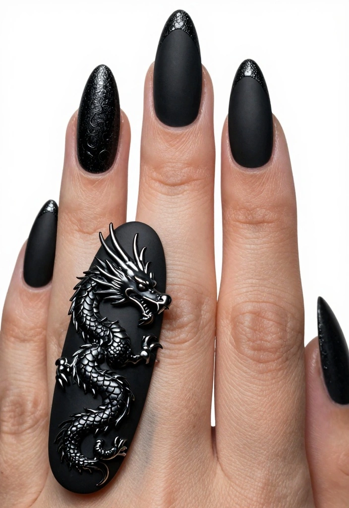 17 Gothic-Inspired Beauty Looks Inspired by The Girl with the Dragon Tattoo - 3. Textured Nails 1