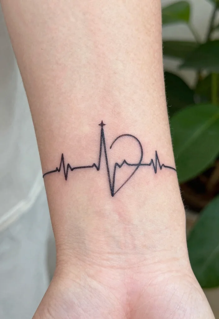 17 Heart Beat Tattoo Ideas: Emotional Simple and Clean - 12. Heart Beat with a Star 1