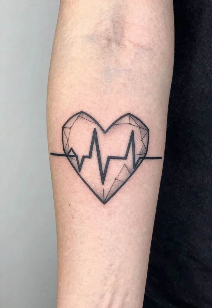 17 Heart Beat Tattoo Ideas: Emotional Simple and Clean - 15. Geometric Heart Beat Design 1