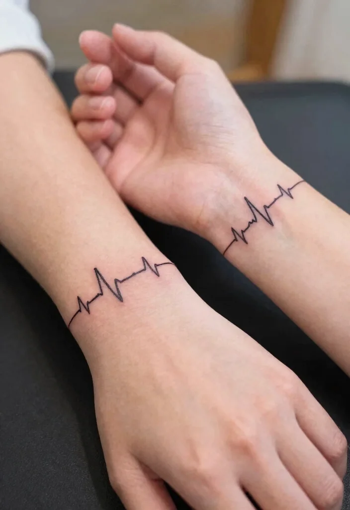 17 Heart Beat Tattoo Ideas: Emotional Simple and Clean - 3. Double Heart Beat Tattoo 1