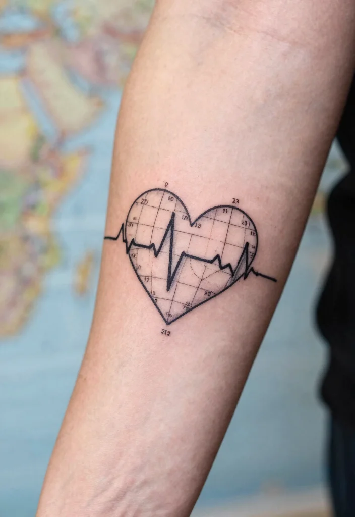 17 Heart Beat Tattoo Ideas: Emotional Simple and Clean - 5. Heart Beat with Coordinates 1