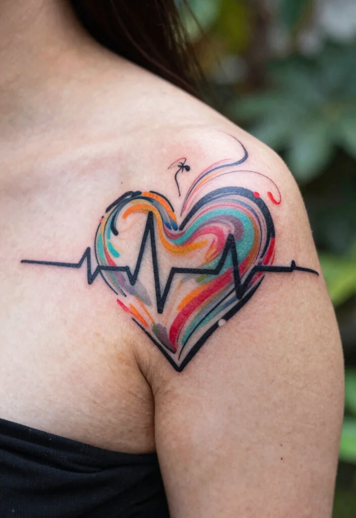 17 Heart Beat Tattoo Ideas: Emotional Simple and Clean - 6. Abstract Heart Beat Design 1