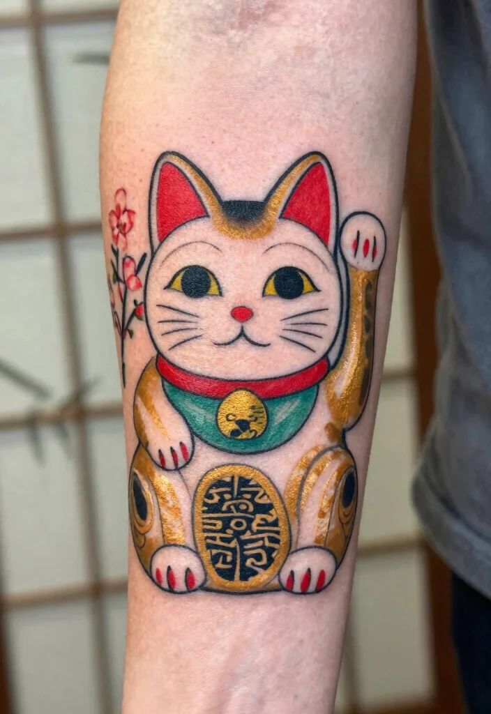 17 Japanese Cat Tattoo Ideas: Traditional, Lucky, and Cute - 1. Traditional Maneki-neko 1